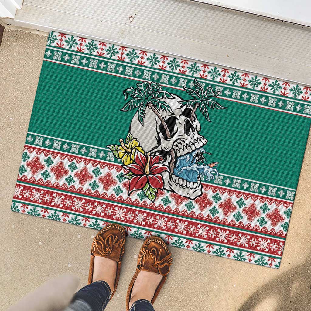 Hawaiian Skull Surfs Rubber Doormat Mele Kalikimaka Palaka Quilt Pattern - Polynesian Pride