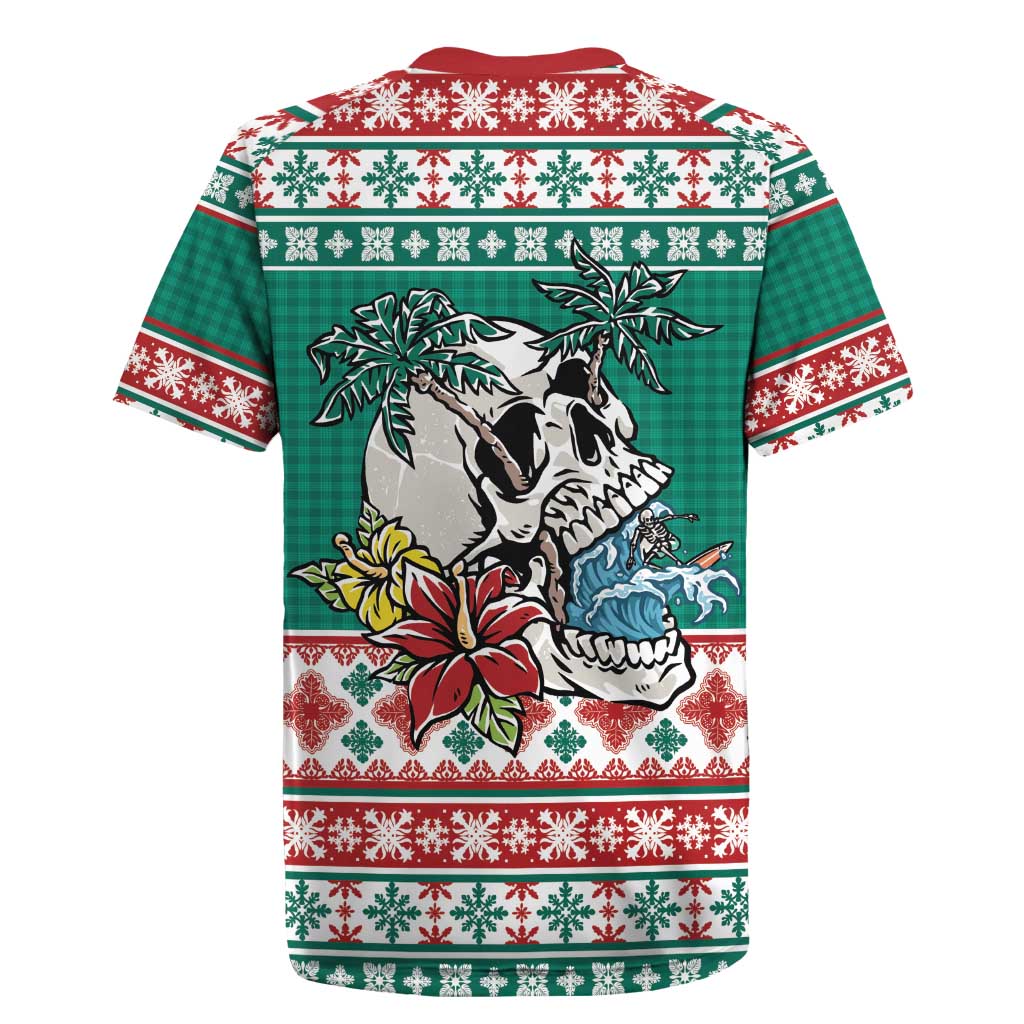 Hawaiian Skull Surfs Rugby Jersey Mele Kalikimaka Palaka Quilt Pattern - Polynesian Pride