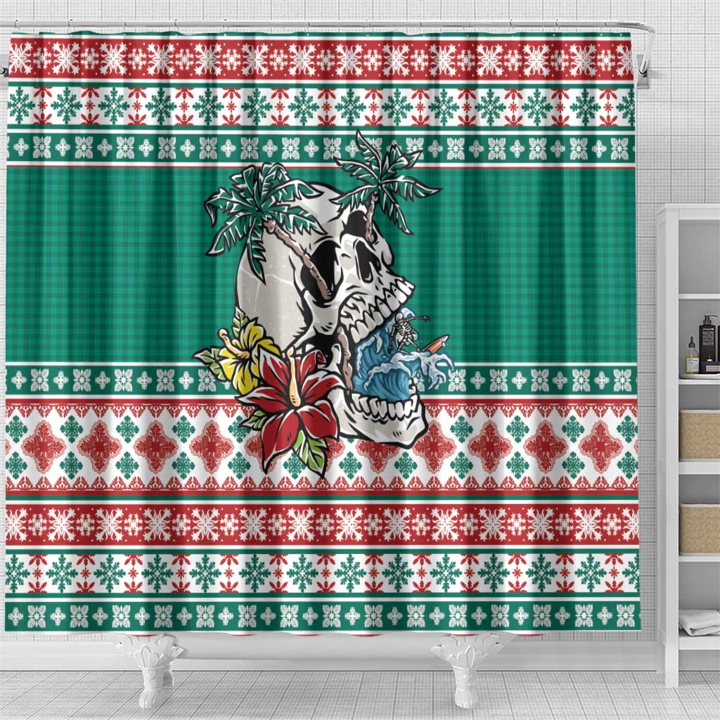 Hawaiian Skull Surfs Shower Curtain Mele Kalikimaka Palaka Quilt Pattern - Polynesian Pride