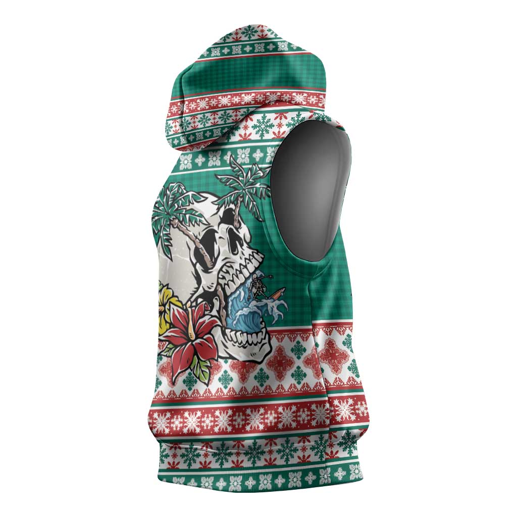 Hawaiian Skull Surfs Sleeveless Hoodie Mele Kalikimaka Palaka Quilt Pattern - Polynesian Pride