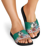 Hawaiian Skull Surfs Slide Sandals Mele Kalikimaka Palaka Quilt Pattern - Polynesian Pride