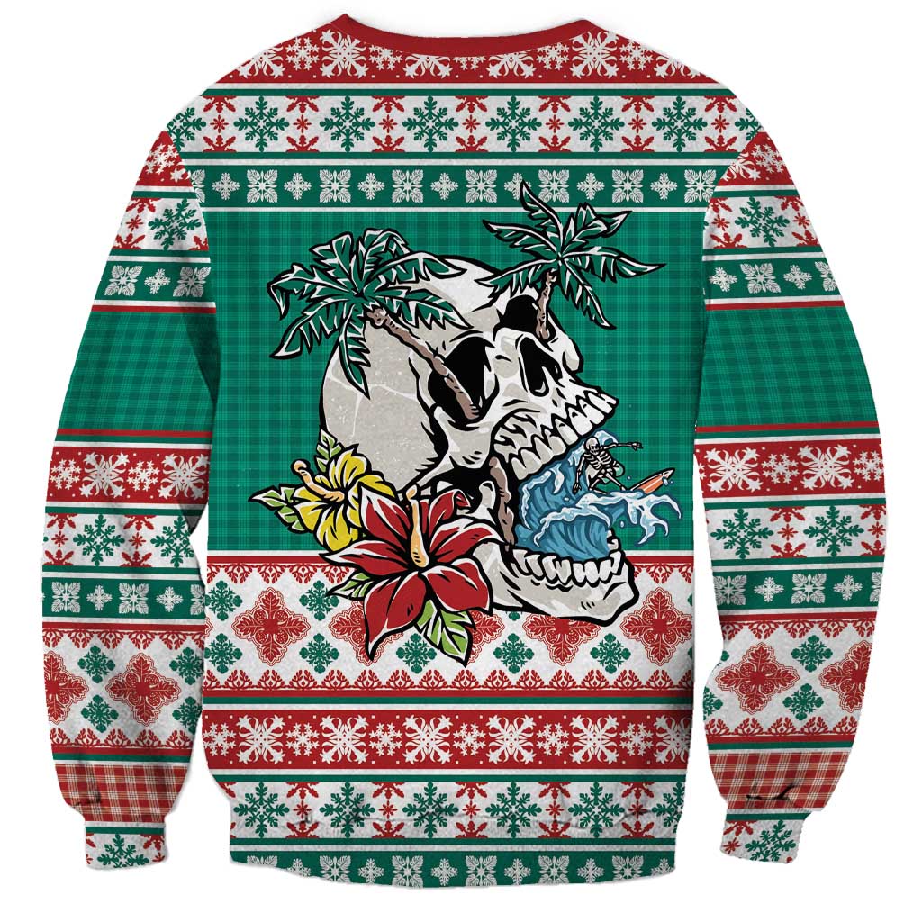 Hawaiian Skull Surfs Sweatshirt Mele Kalikimaka Palaka Quilt Pattern - Polynesian Pride