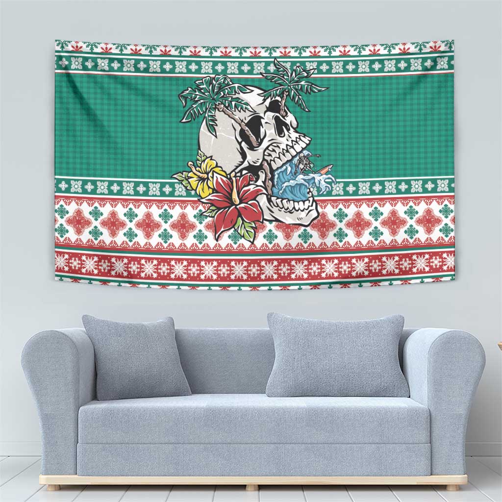 Hawaiian Skull Surfs Tapestry Mele Kalikimaka Palaka Quilt Pattern - Polynesian Pride