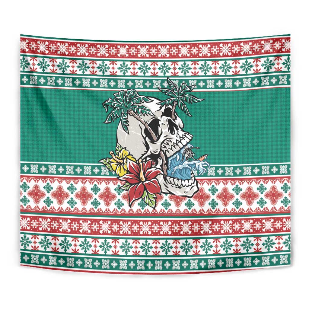 Hawaiian Skull Surfs Tapestry Mele Kalikimaka Palaka Quilt Pattern - Polynesian Pride