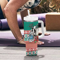 Hawaiian Skull Surfs Tumbler With Handle Mele Kalikimaka Palaka Quilt Pattern - Polynesian Pride