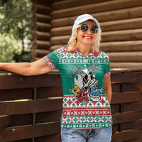 Hawaiian Skull Surfs Women Polo Shirt Mele Kalikimaka Palaka Quilt Pattern - Polynesian Pride
