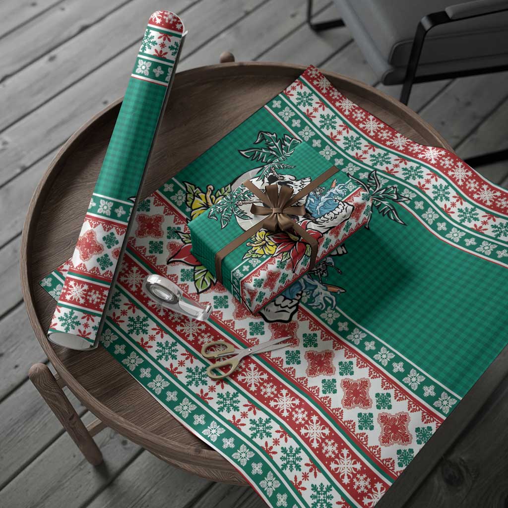 Hawaiian Skull Surfs Wrapping Paper Mele Kalikimaka Palaka Quilt Pattern - Polynesian Pride
