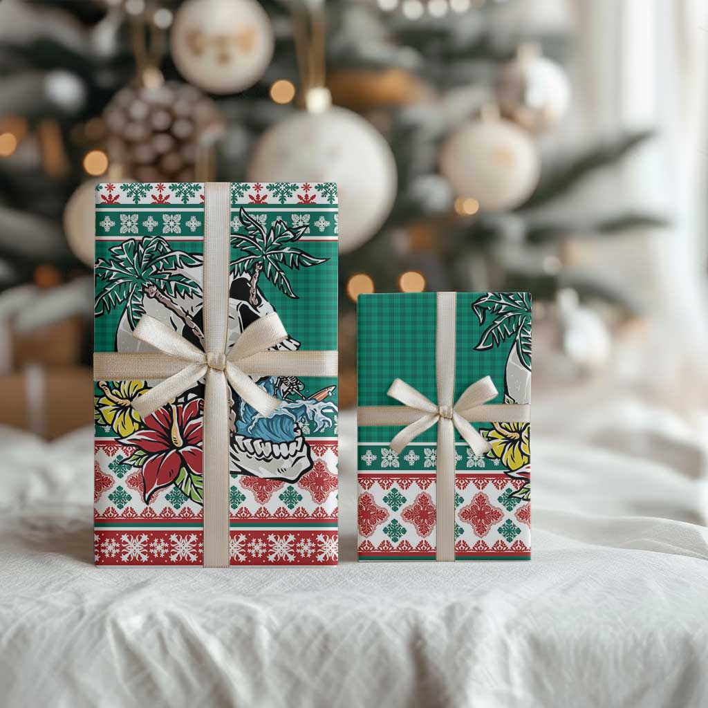 Hawaiian Skull Surfs Wrapping Paper Mele Kalikimaka Palaka Quilt Pattern - Polynesian Pride