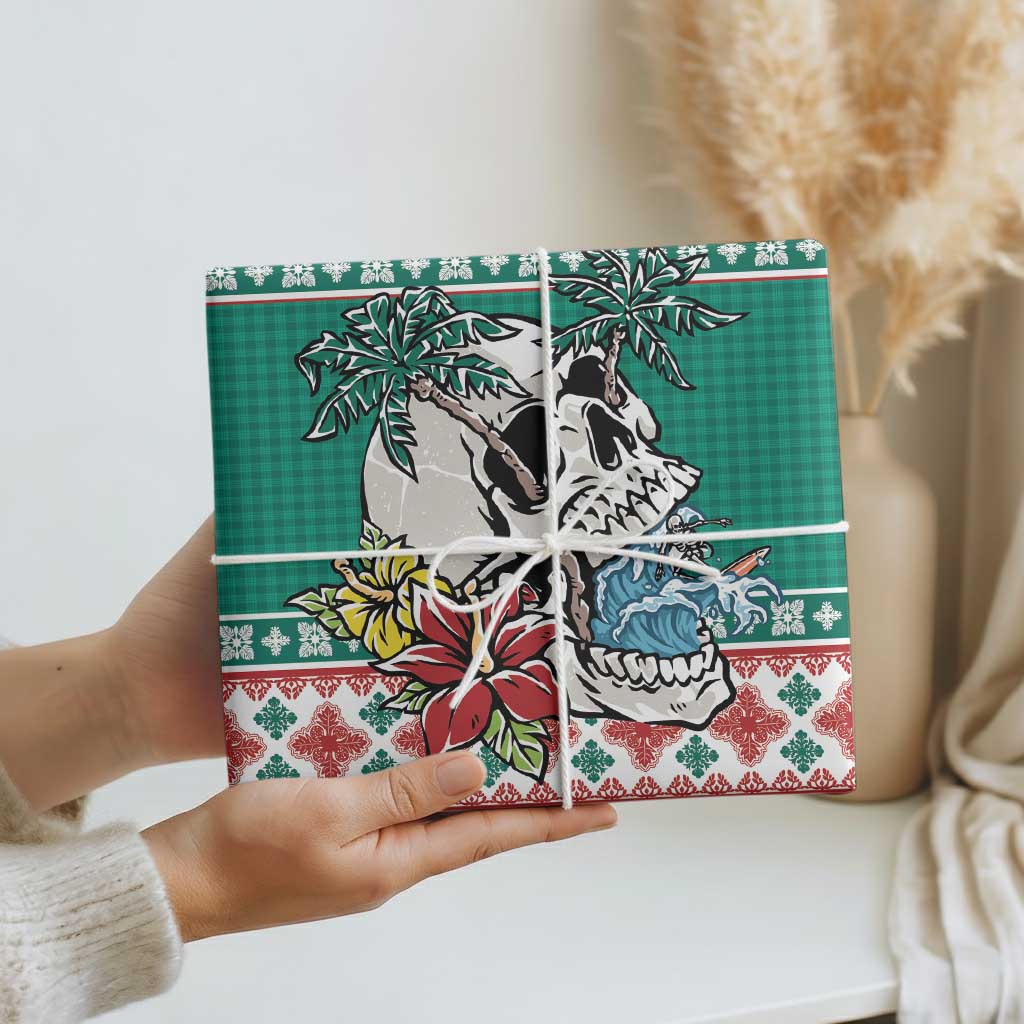Hawaiian Skull Surfs Wrapping Paper Mele Kalikimaka Palaka Quilt Pattern - Polynesian Pride