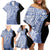 Aloha Vintage Hawaii Tribal Family Matching Off Shoulder Short Dress and Hawaiian Shirt Blue Style LT9 - Polynesian Pride