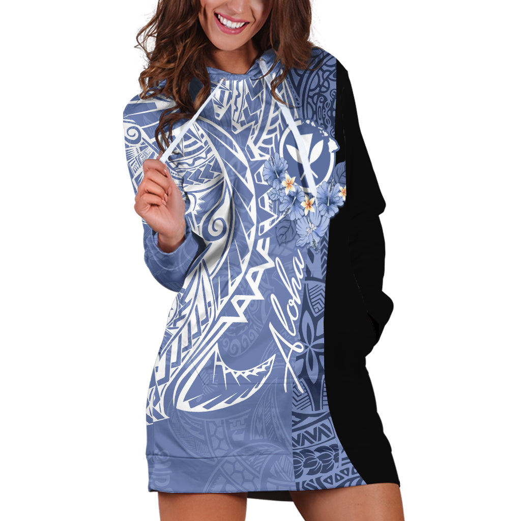 Aloha Vintage Hawaii Tribal Hoodie Dress Blue Style LT9 Blue - Polynesian Pride