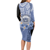 Aloha Vintage Hawaii Tribal Long Sleeve Bodycon Dress Blue Style LT9 - Polynesian Pride