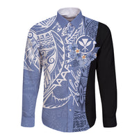 Aloha Vintage Hawaii Tribal Long Sleeve Button Shirt Blue Style LT9 Unisex Blue - Polynesian Pride