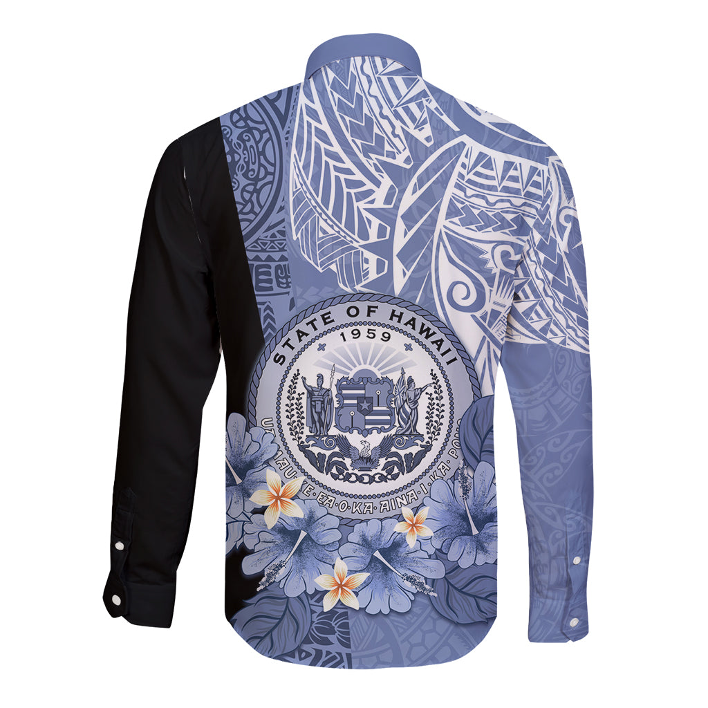 Aloha Vintage Hawaii Tribal Long Sleeve Button Shirt Blue Style LT9 - Polynesian Pride