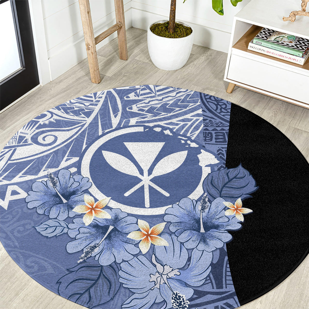 Aloha Vintage Hawaii Tribal Round Carpet Blue Style LT9 Blue - Polynesian Pride