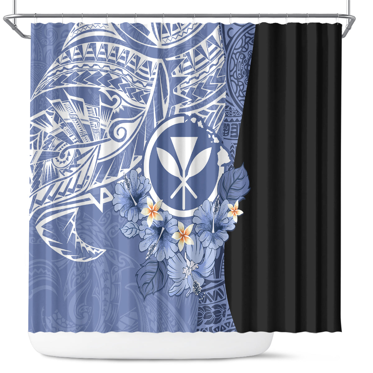 Aloha Vintage Hawaii Tribal Shower Curtain Blue Style LT9 Blue - Polynesian Pride