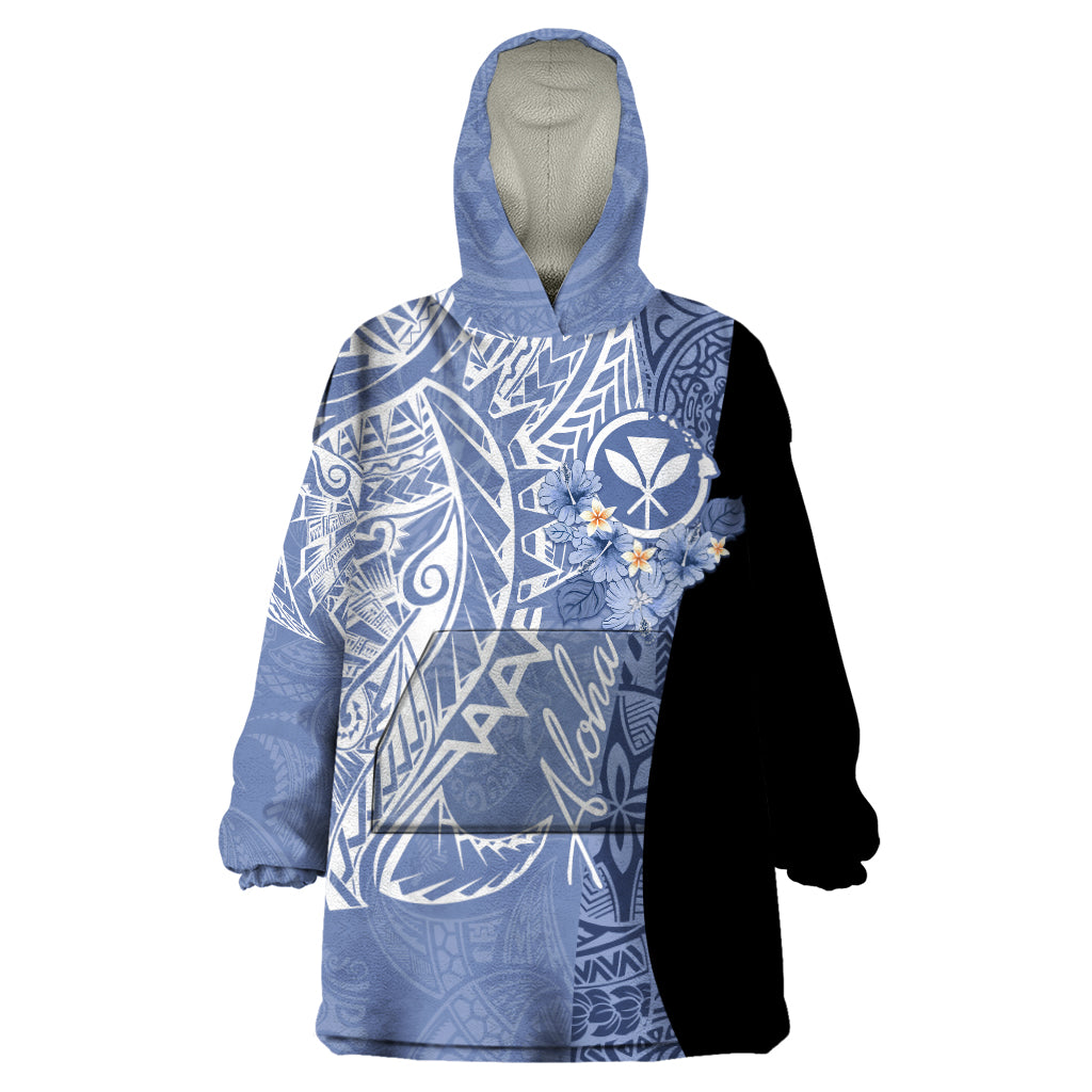 Aloha Vintage Hawaii Tribal Wearable Blanket Hoodie Blue Style LT9 One Size Blue - Polynesian Pride