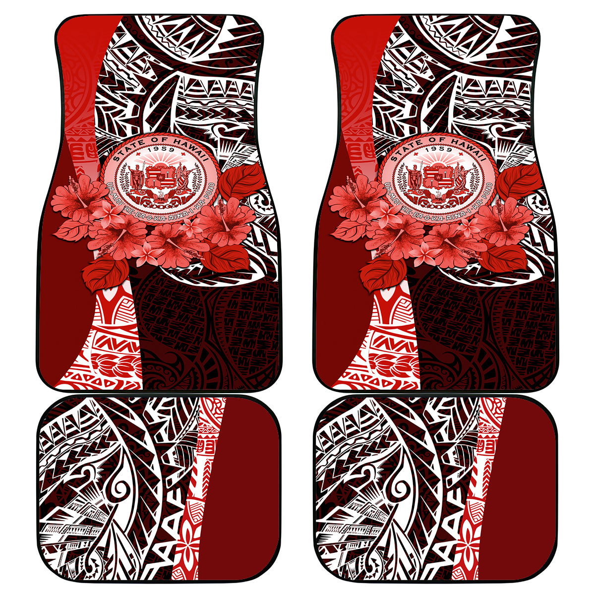 Aloha Vintage Hawaii Tribal Car Mats Red Style LT9 Red - Polynesian Pride