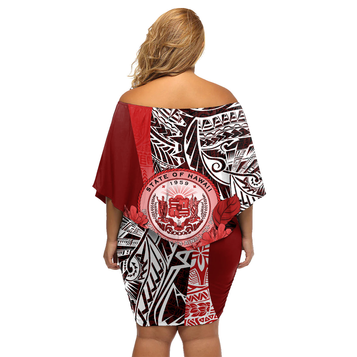 Aloha Vintage Hawaii Tribal Family Matching Off Shoulder Short Dress and Hawaiian Shirt Red Style LT9 - Polynesian Pride