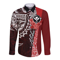 Aloha Vintage Hawaii Tribal Long Sleeve Button Shirt Red Style LT9 Unisex Red - Polynesian Pride