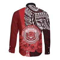 Aloha Vintage Hawaii Tribal Long Sleeve Button Shirt Red Style LT9 - Polynesian Pride