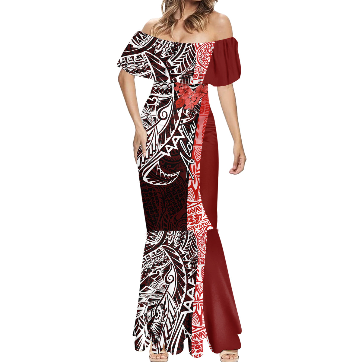 Aloha Vintage Hawaii Tribal Mermaid Dress Red Style LT9 - Polynesian Pride
