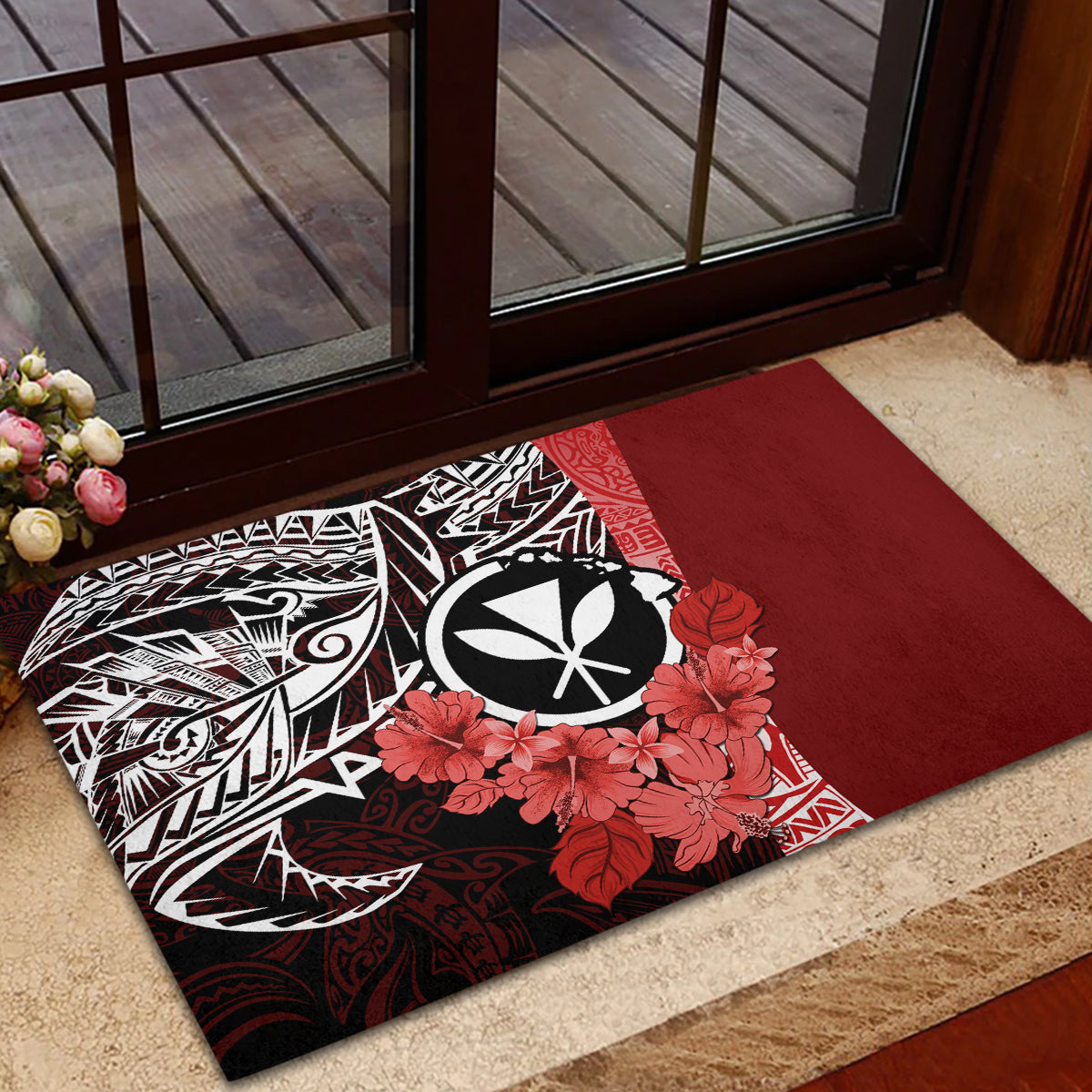Aloha Vintage Hawaii Tribal Rubber Doormat Red Style LT9 - Polynesian Pride