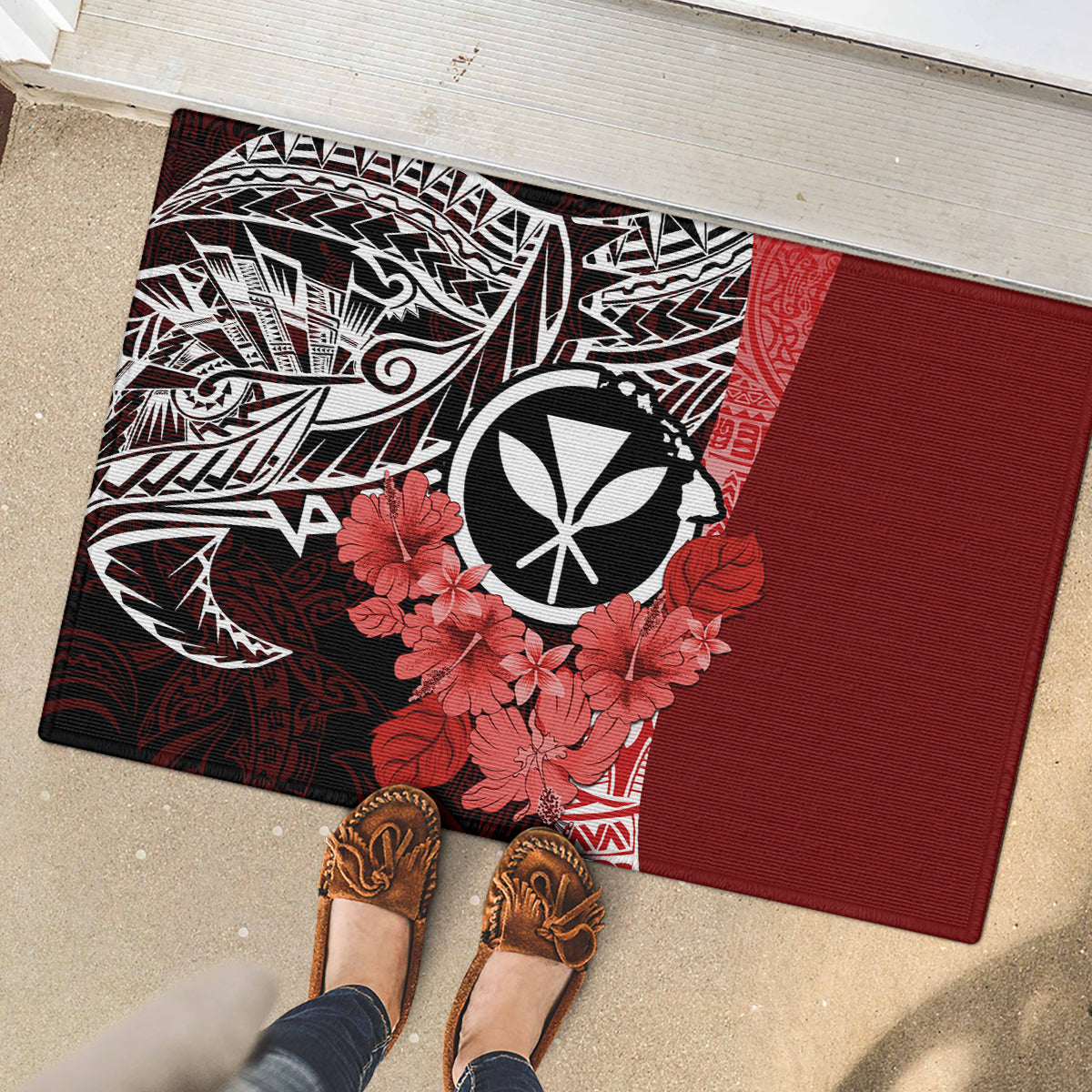 Aloha Vintage Hawaii Tribal Rubber Doormat Red Style LT9 - Polynesian Pride