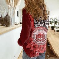 Aloha Vintage Hawaii Tribal Women Casual Shirt Red Style LT9 - Polynesian Pride