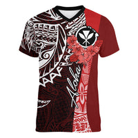 Aloha Vintage Hawaii Tribal Women V Neck T Shirt Red Style LT9 Female Red - Polynesian Pride