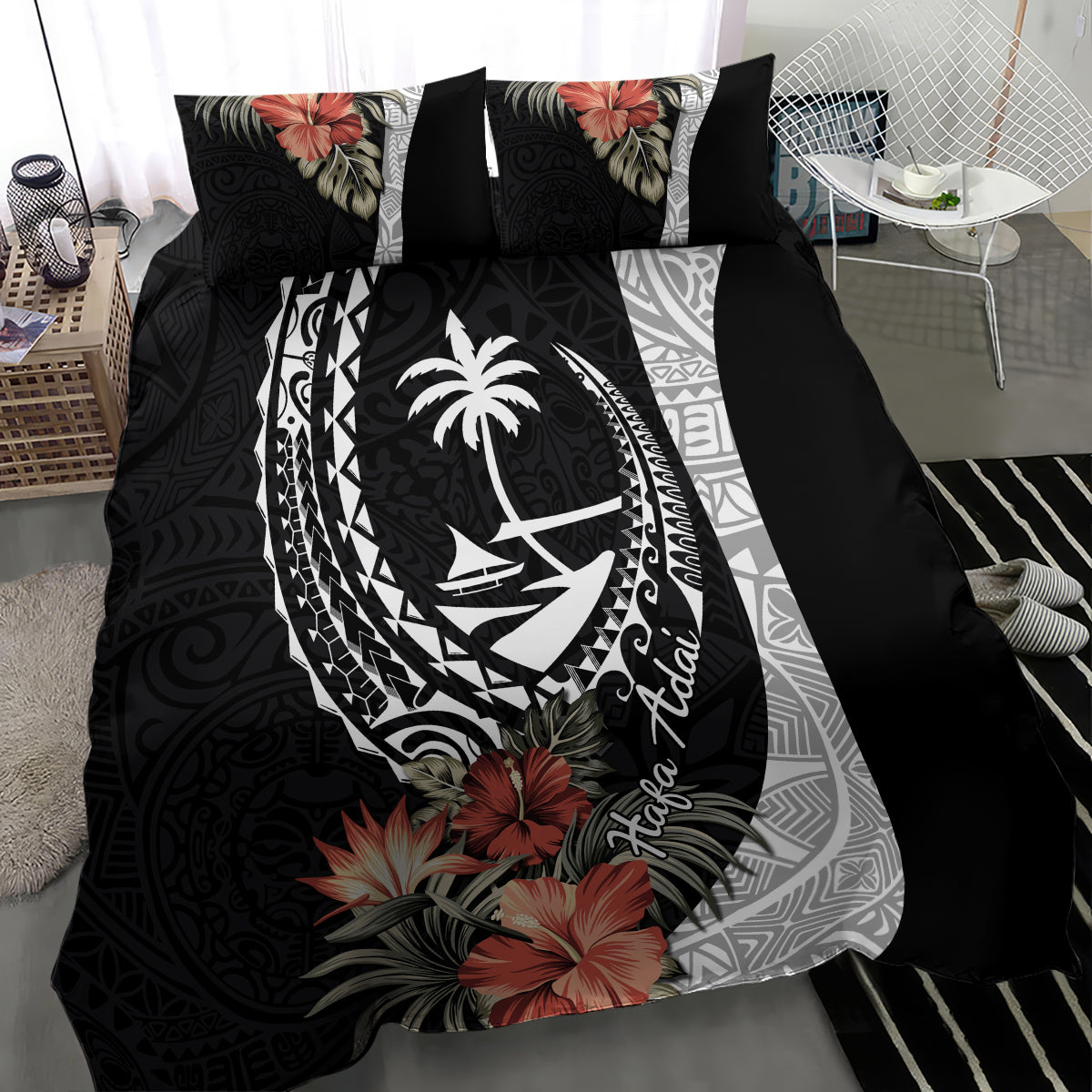 Hafa Adai Guam Bedding Set Tropical Flowers with Polynesian Pattern LT9 - Polynesian Pride
