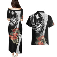 Hafa Adai Guam Couples Matching Puletasi Dress and Hawaiian Shirt Tropical Flowers with Polynesian Pattern LT9 - Polynesian Pride