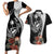 Hafa Adai Guam Couples Matching Short Sleeve Bodycon Dress and Hawaiian Shirt Tropical Flowers with Polynesian Pattern LT9 Black - Polynesian Pride