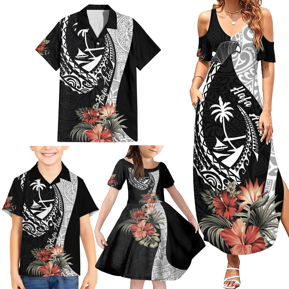 Hafa Adai Guam Family Matching Summer Maxi Dress and Hawaiian Shirt Tropical Flowers with Polynesian Pattern LT9 - Polynesian Pride