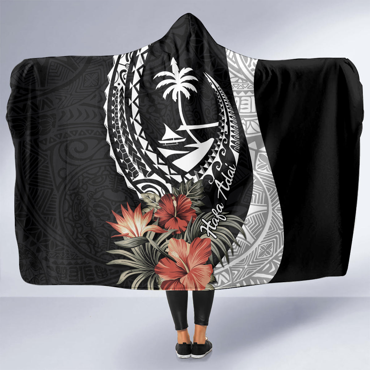 Hafa Adai Guam Hooded Blanket Tropical Flowers with Polynesian Pattern LT9 - Polynesian Pride
