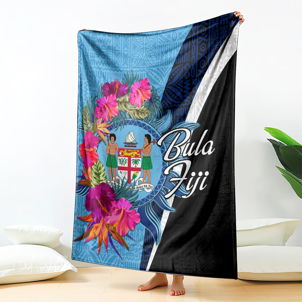 Bula Fiji Vintage Fijian Masi Pattern Blanket Blue Unique LT9 Blue - Polynesian Pride