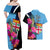 Bula Fiji Vintage Fijian Masi Pattern Couples Matching Off Shoulder Maxi Dress and Hawaiian Shirt Blue Unique LT9 - Polynesian Pride