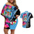 Bula Fiji Vintage Fijian Masi Pattern Couples Matching Off Shoulder Short Dress and Hawaiian Shirt Blue Unique LT9 Blue - Polynesian Pride