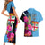 Bula Fiji Vintage Fijian Masi Pattern Couples Matching Short Sleeve Bodycon Dress and Hawaiian Shirt Blue Unique LT9 - Polynesian Pride