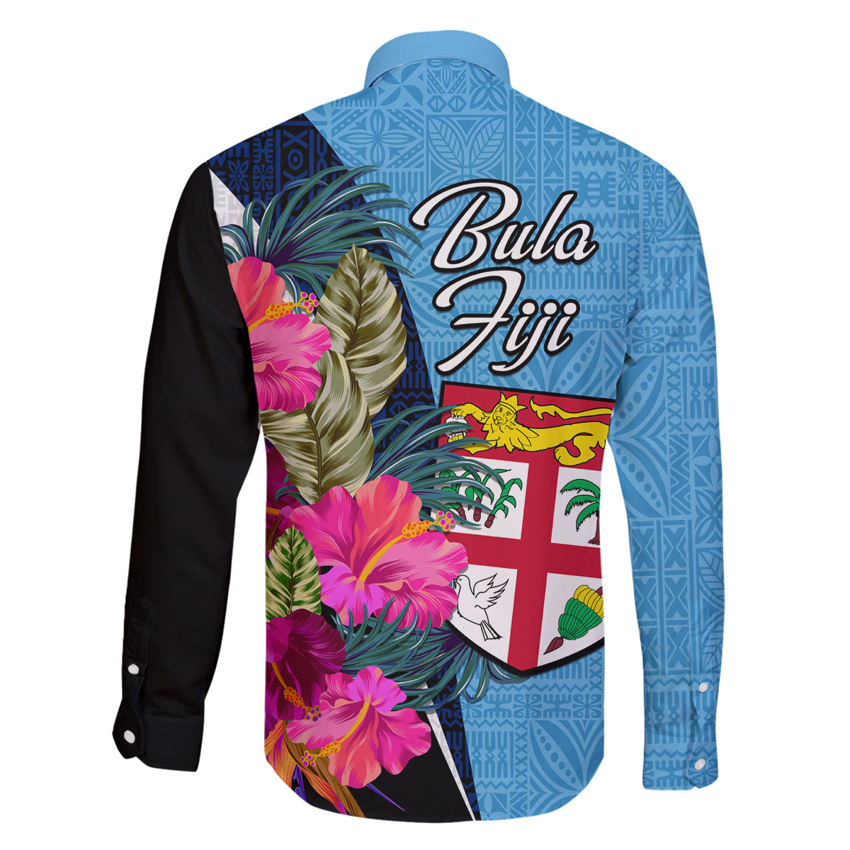 Bula Fiji Vintage Fijian Masi Pattern Family Matching Long Sleeve Bodycon Dress and Hawaiian Shirt Blue Unique LT9 - Polynesian Pride