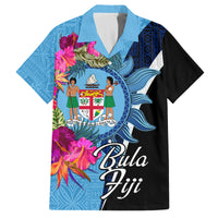 Bula Fiji Vintage Fijian Masi Pattern Family Matching Puletasi Dress and Hawaiian Shirt Blue Unique LT9 Dad's Shirt - Short Sleeve Blue - Polynesian Pride