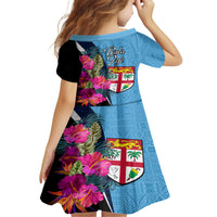 Bula Fiji Vintage Fijian Masi Pattern Family Matching Short Sleeve Bodycon Dress and Hawaiian Shirt Blue Unique LT9 - Polynesian Pride