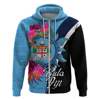 Bula Fiji Vintage Fijian Masi Pattern Hoodie Blue Unique LT9 Zip Hoodie Blue - Polynesian Pride