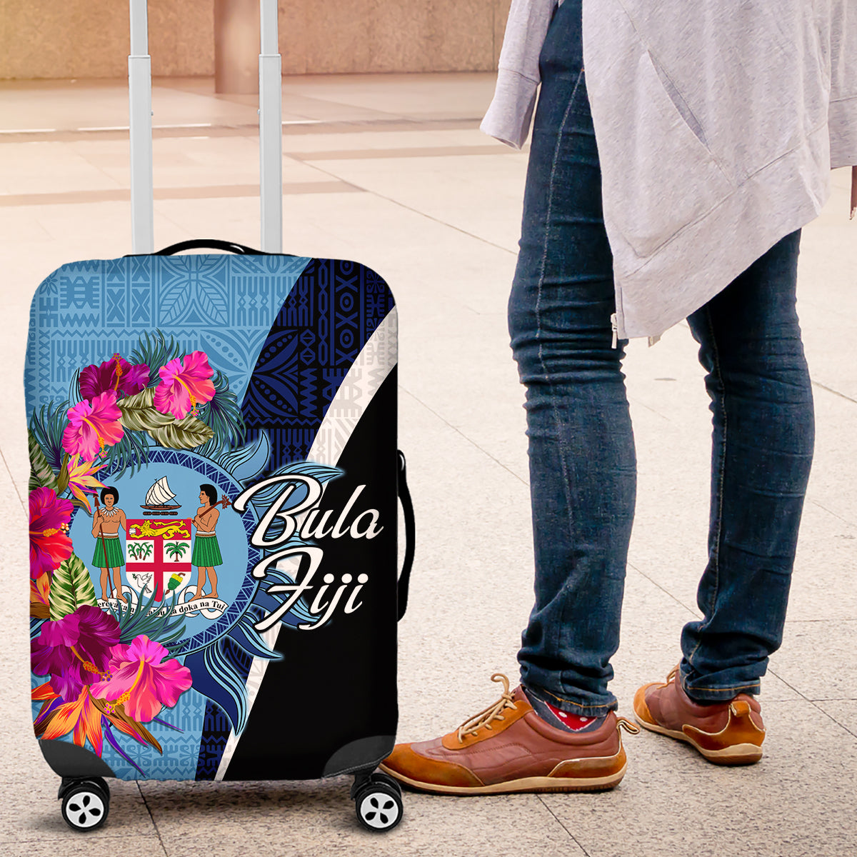 Bula Fiji Vintage Fijian Masi Pattern Luggage Cover Blue Unique LT9 Blue - Polynesian Pride