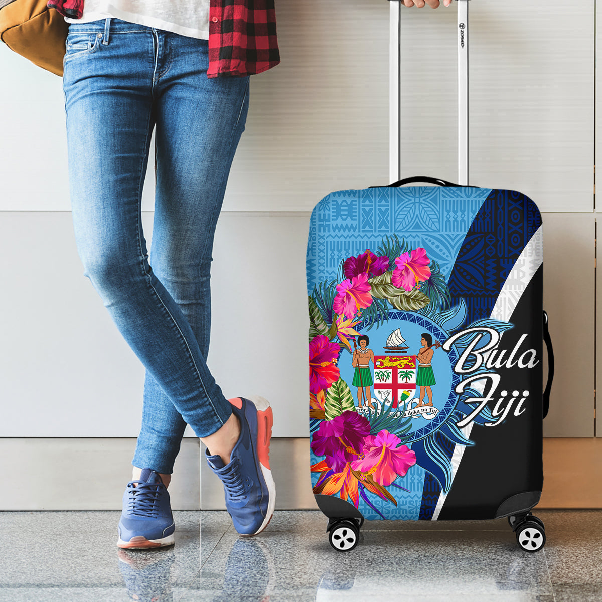 Bula Fiji Vintage Fijian Masi Pattern Luggage Cover Blue Unique LT9 - Polynesian Pride