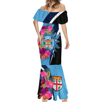 Bula Fiji Vintage Fijian Masi Pattern Mermaid Dress Blue Unique LT9 - Polynesian Pride