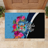 Bula Fiji Vintage Fijian Masi Pattern Rubber Doormat Blue Unique LT9 - Polynesian Pride