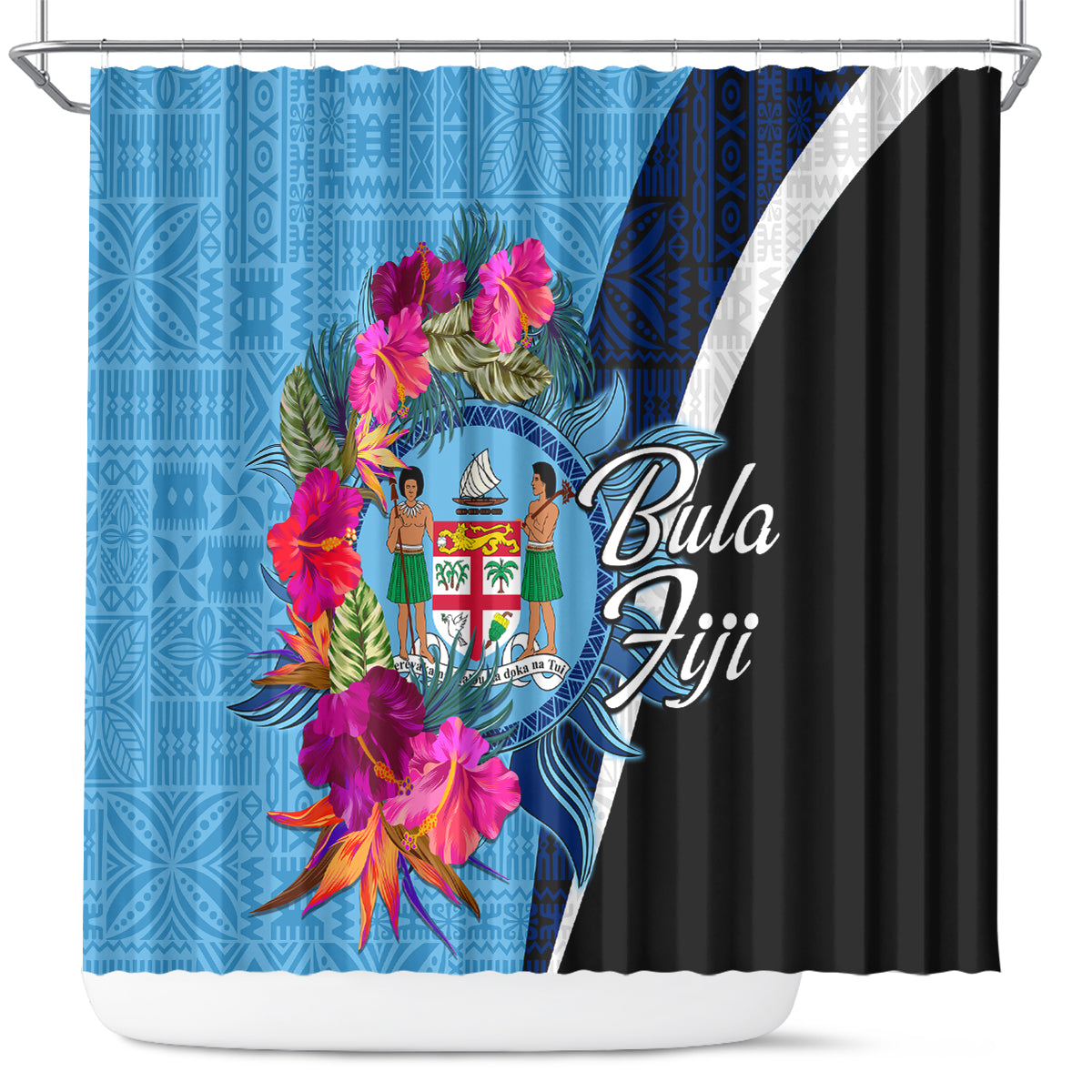 Bula Fiji Vintage Fijian Masi Pattern Shower Curtain Blue Unique LT9 Blue - Polynesian Pride