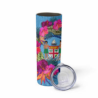 Bula Fiji Vintage Fijian Masi Pattern Skinny Tumbler Blue Unique