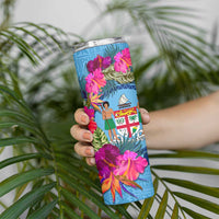 Bula Fiji Vintage Fijian Masi Pattern Skinny Tumbler Blue Unique